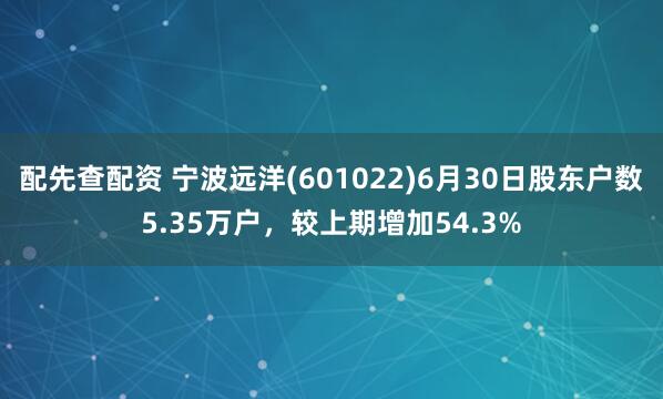 配先查配资 宁波远洋(601022)6月30日股东户数5.35万户，较上期增加54.3%
